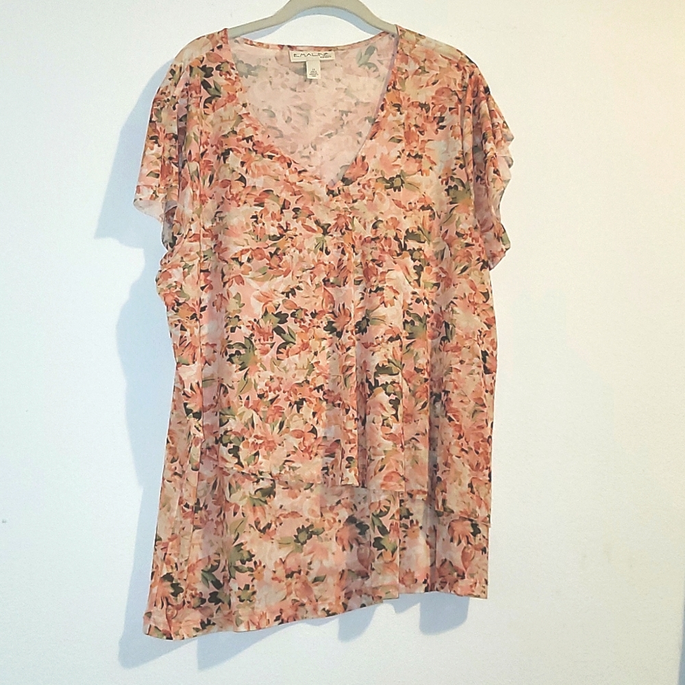 Emaline Woman 1X Pink Floral Ruffle Layered Top